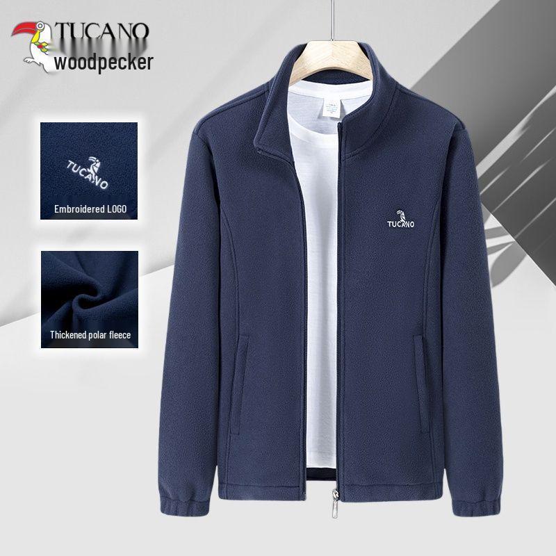 Woodpecker Men s Thickened Embroidered Fleece Jacket - Warm Stand Collar for Autumn & Winter M (90-105 Jin)