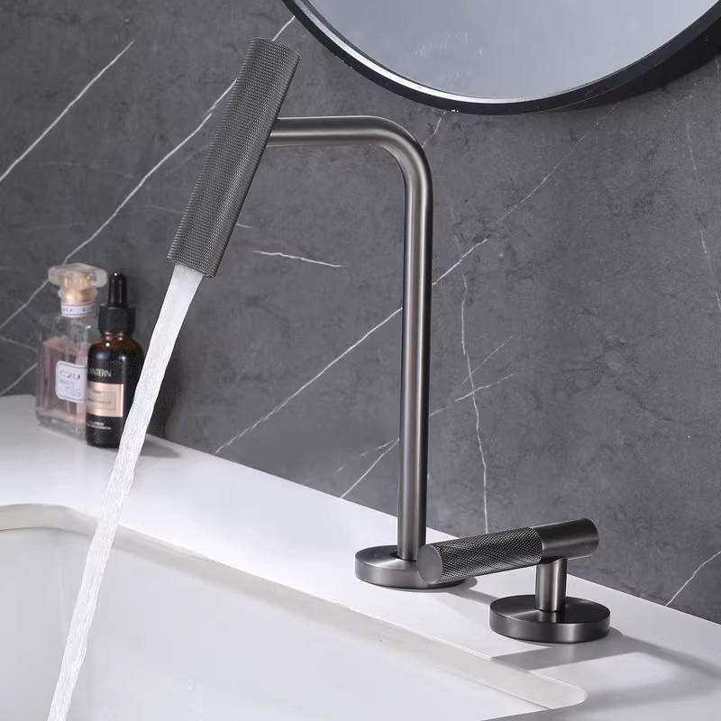 

Grey Sink Mixer Bathroom Basin Faucet Widespread Mixer Tap Deck Mounted Rotation Hot And Cold Tap Sink Faucet Brass