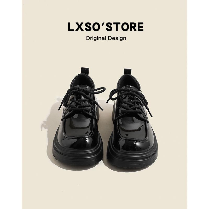 Black small leather shoes women's British style 2025 summer new leather versatile comfortable soft-soled single shoes platform loafers