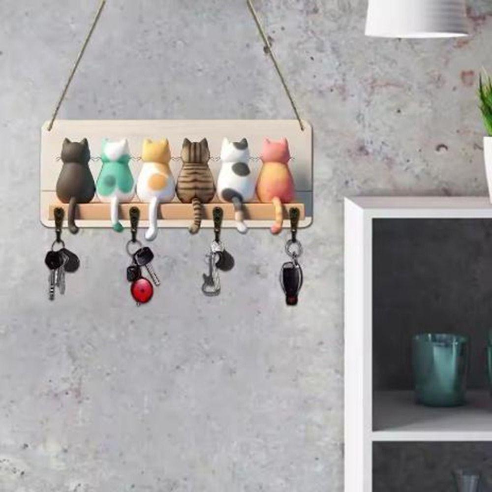 Organisateur de Clés Chats en Métal Crochet à Clés Chat en Bois Silhouette de Chat Crochet à Clés Chat Mignon Décoration à Suspendre