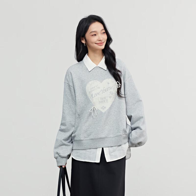 Elva  Island Women s Color-block Heart Print Loose Sweatshirt L