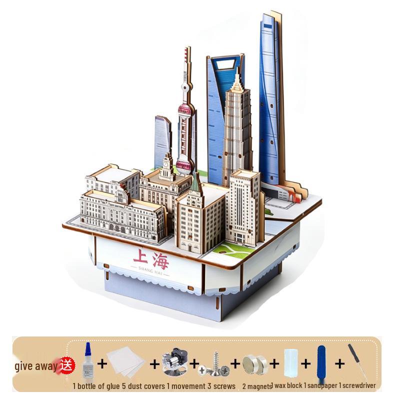 Landmark City Rotating Wooden Music Box DIY Birthday Gift
