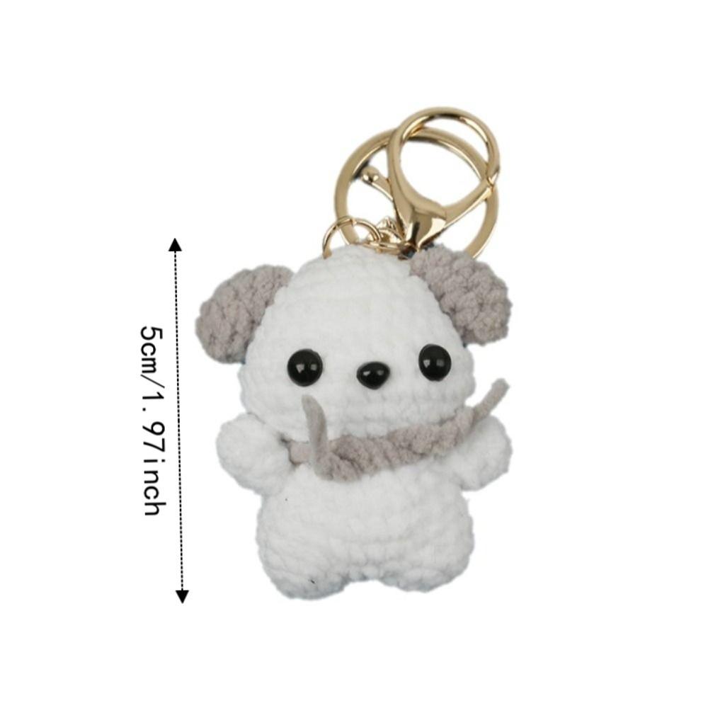Finished Product Handwoven Dog Key Ring Animal Doll Crochet Keychains Knitted Dog Pendant Backpack
