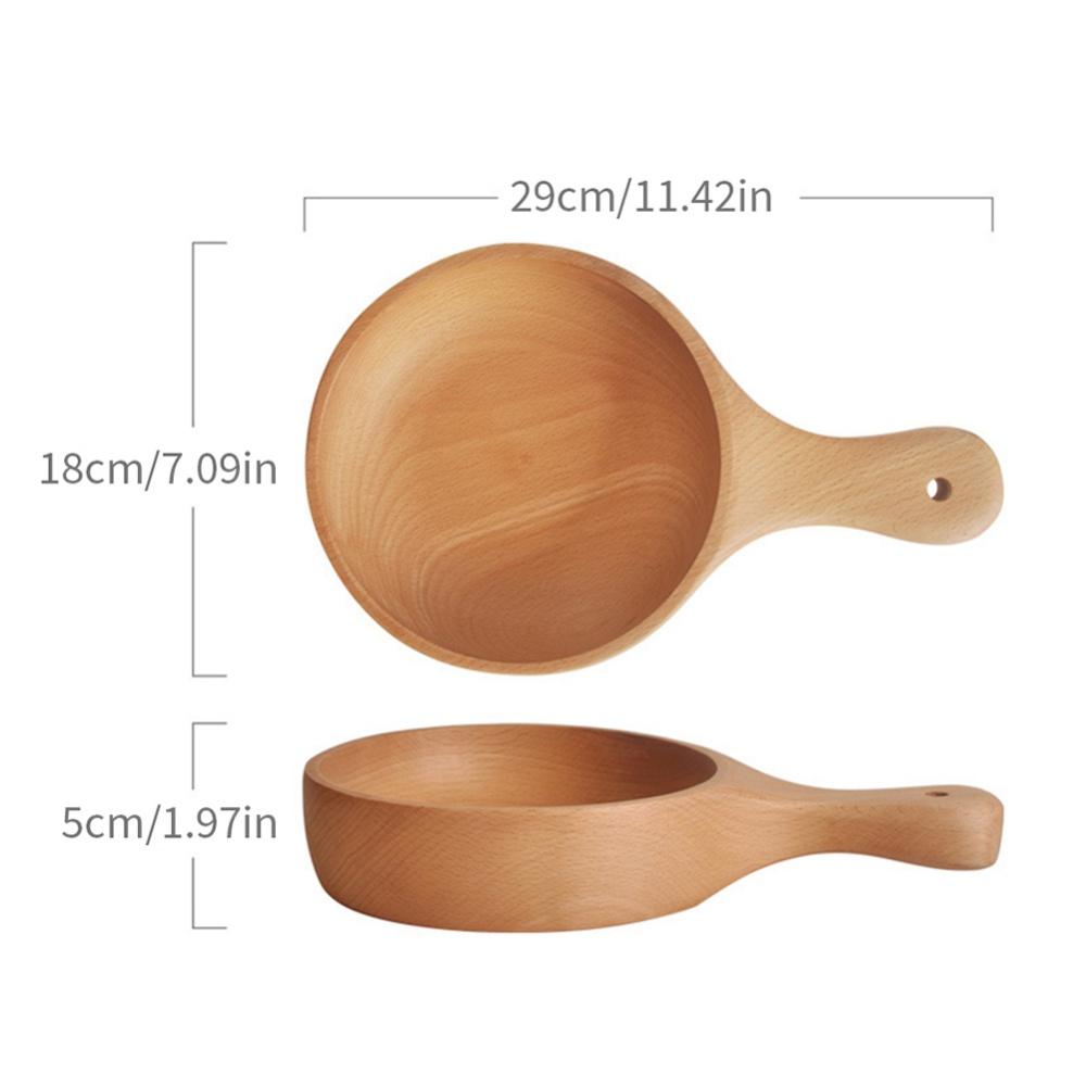 450/650ml Natural Beech Wood Handmade Salad Bowl with Handle Household Fruit Serving Tray Home Kitchen Cheese Butter Platter
