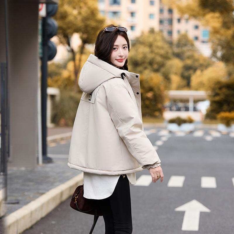 סתיו חורף מעיל פארקה חם מעובה נשים קז'ואל מתוק צבע אחיד כיס גדול מעיל רופף עם קפוצ'ון ז'קטים הלבשה עליונה