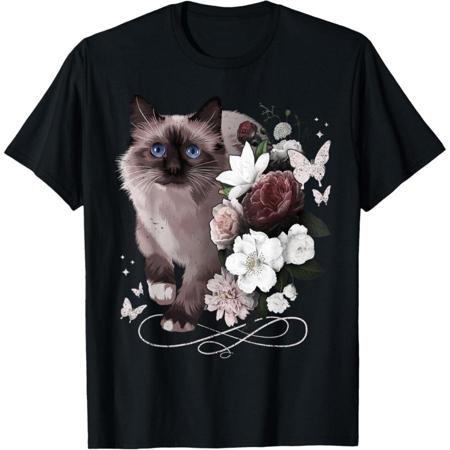 Siamese cat with flowers, vintage look, floral Siam Cat T-Shirt S