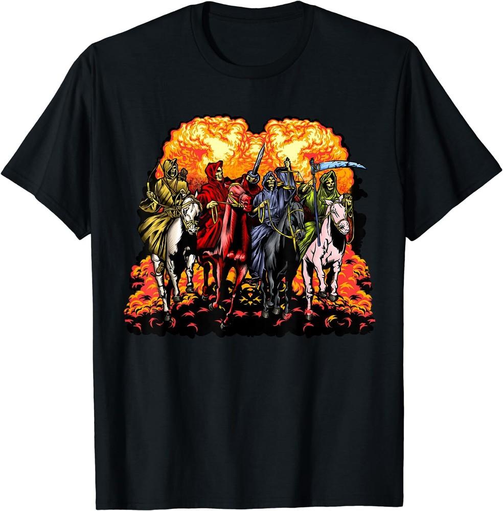 NEW LIMITED 4 Horsemen Of The Apocalypse Revelation 6:1-8 Jesus Gift T-Shirt Tops Tee