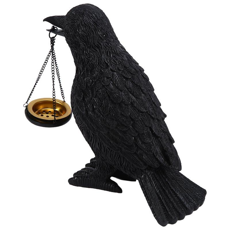 

AB34-Gothic Crow Lamp With Tealight Candle Holder Resin Raven Decor Statue Gothic Home Decor For Bedroom Goth Gifts чорний