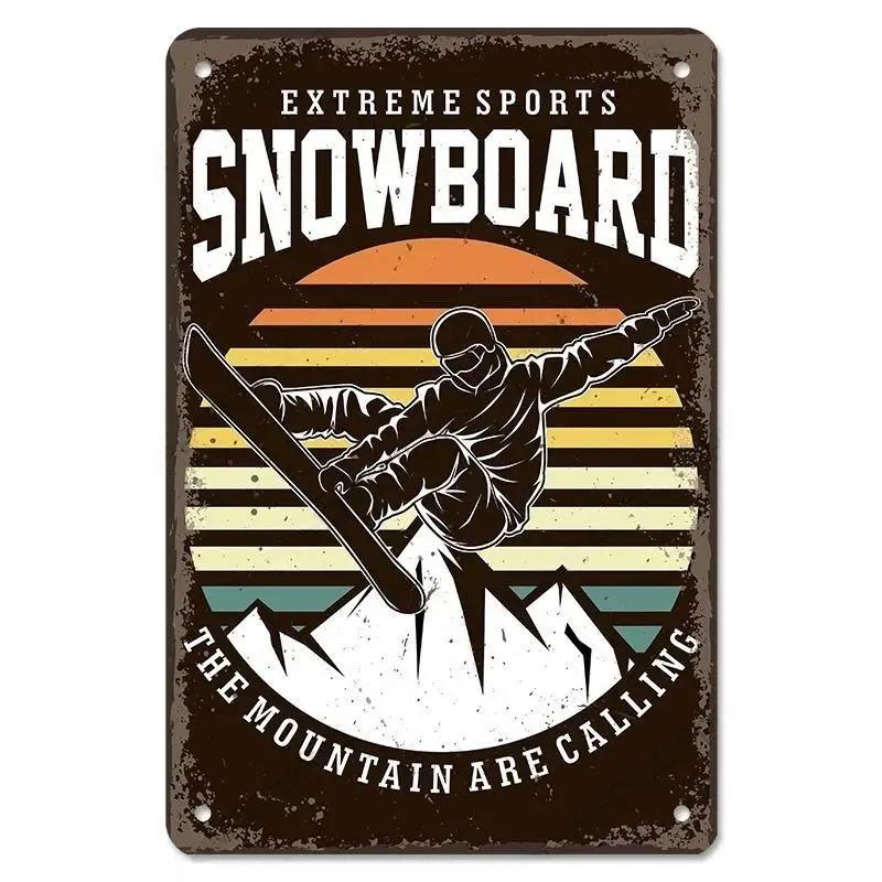 Alpine Skiing Posters Metal Tin Signs Plate Decor Retro Mountain Extreme Sports Snowboards Ski Home Wall Decor Room Decoration