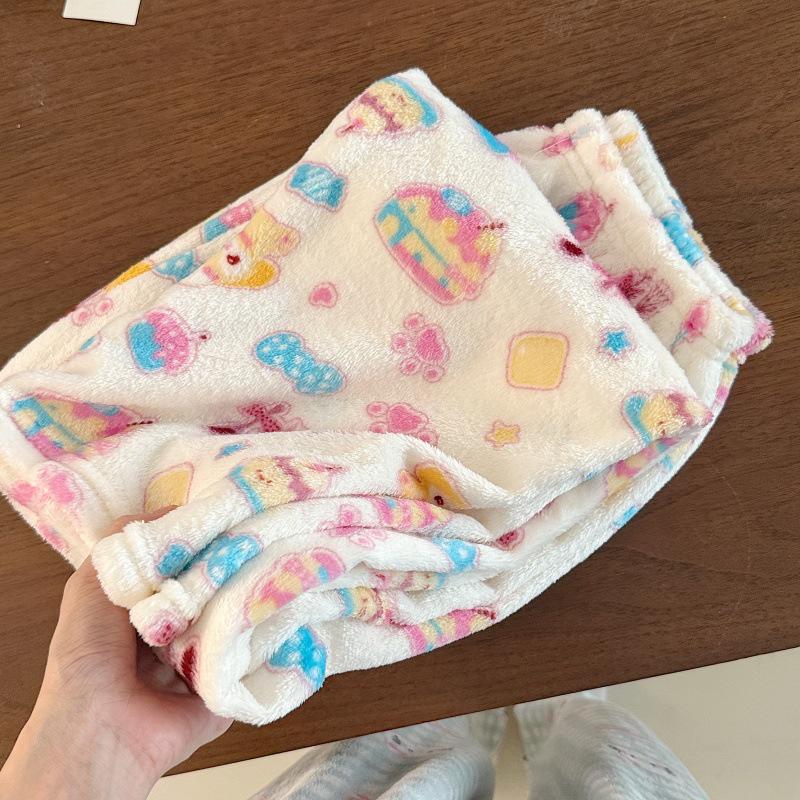 Women's Flannel Plaid Sleep Pants - Autumn/Winter Velvet Warm Coral Fleece Pajama Bottoms