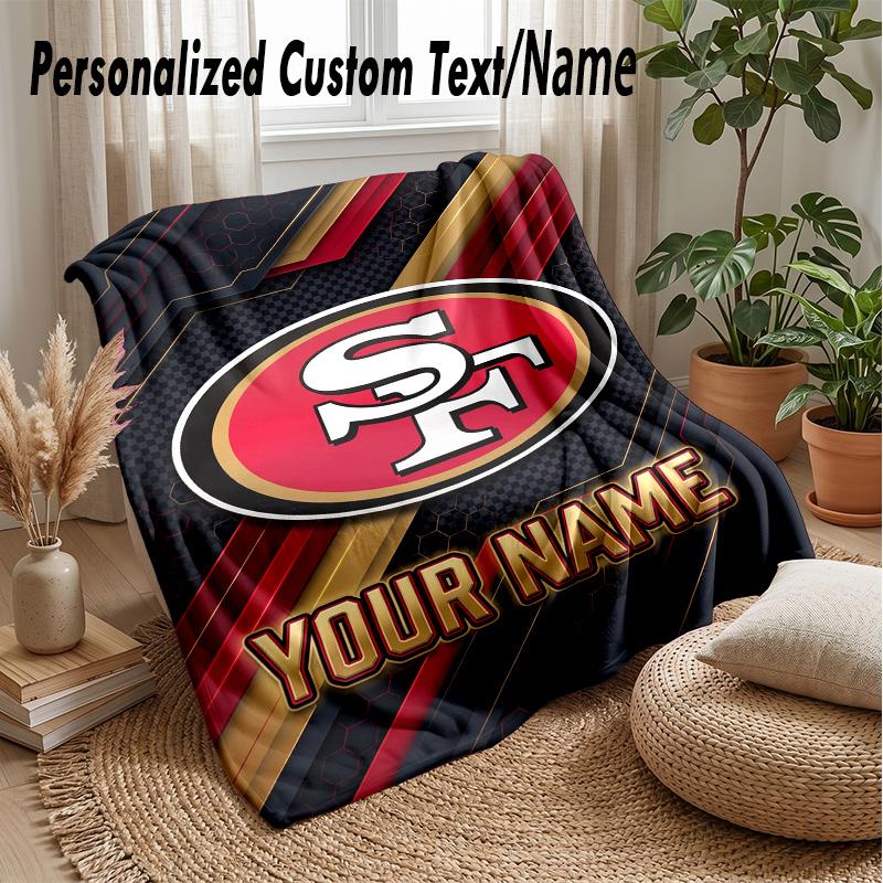 San Francisco 49ers Custom Flannel Throw Blanket Print Your Name Text Soft Warm Blanket Holiday Present