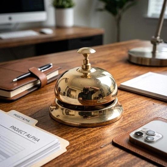 Solid Brass Service Bell, Polished Desk Call Bell,10.16 cm Decorative Accent