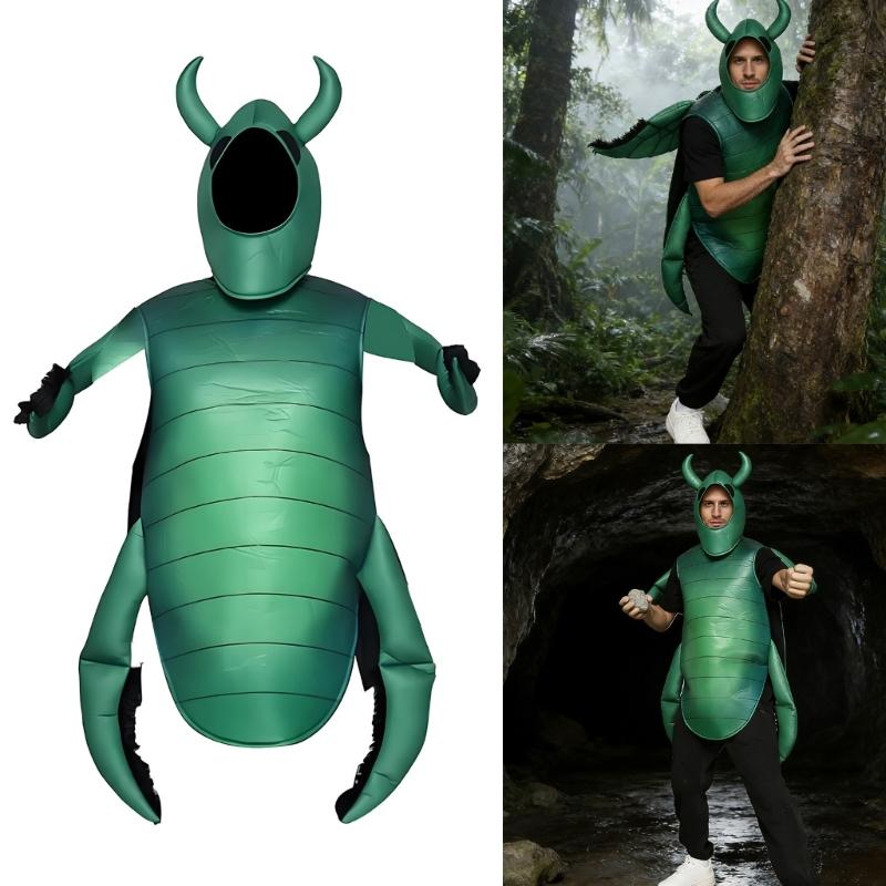 Grønn Bille Kostyme Bille Jumpsuits Cap Insekt Halloween Kostymer for Cosplay Utkledning Fest