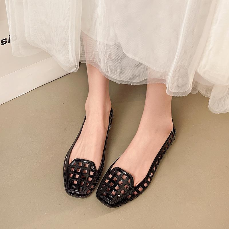 Koreanische Kristall-Gelee-Flats - Damen Transparent Hohl Quadratische Zehenpartie Sommer-Schuhe