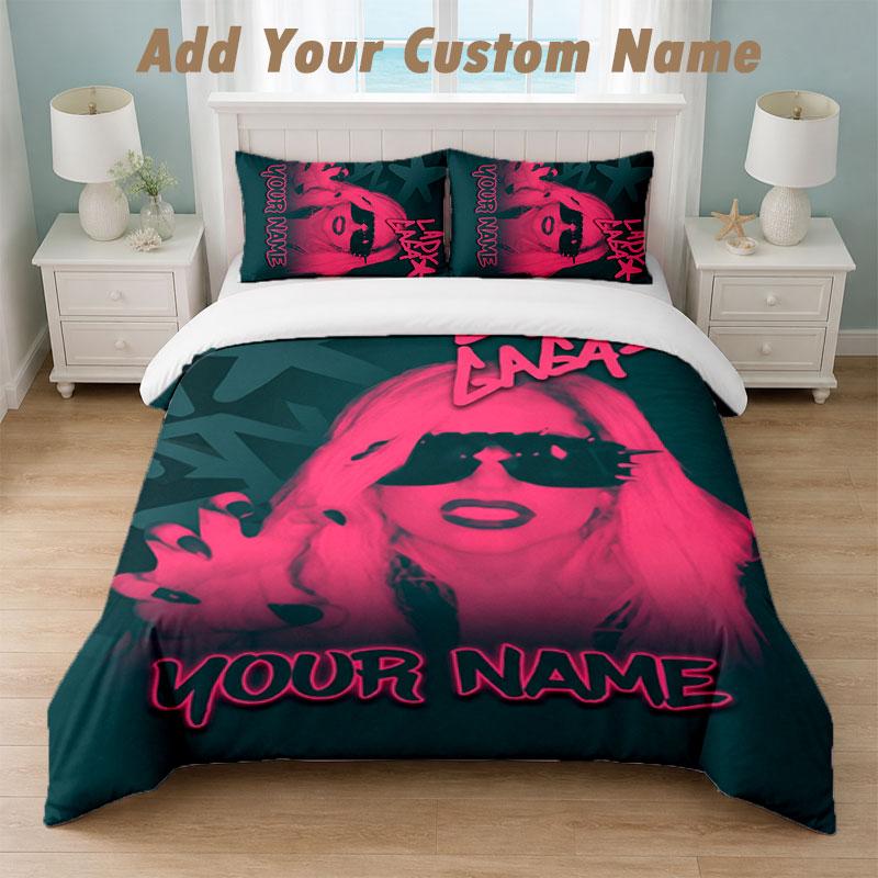 Bedding Set 1 Duvet Cover 2 Pillowcases Lady Gaga Print Soft Bed Linen Bedroom Decor
