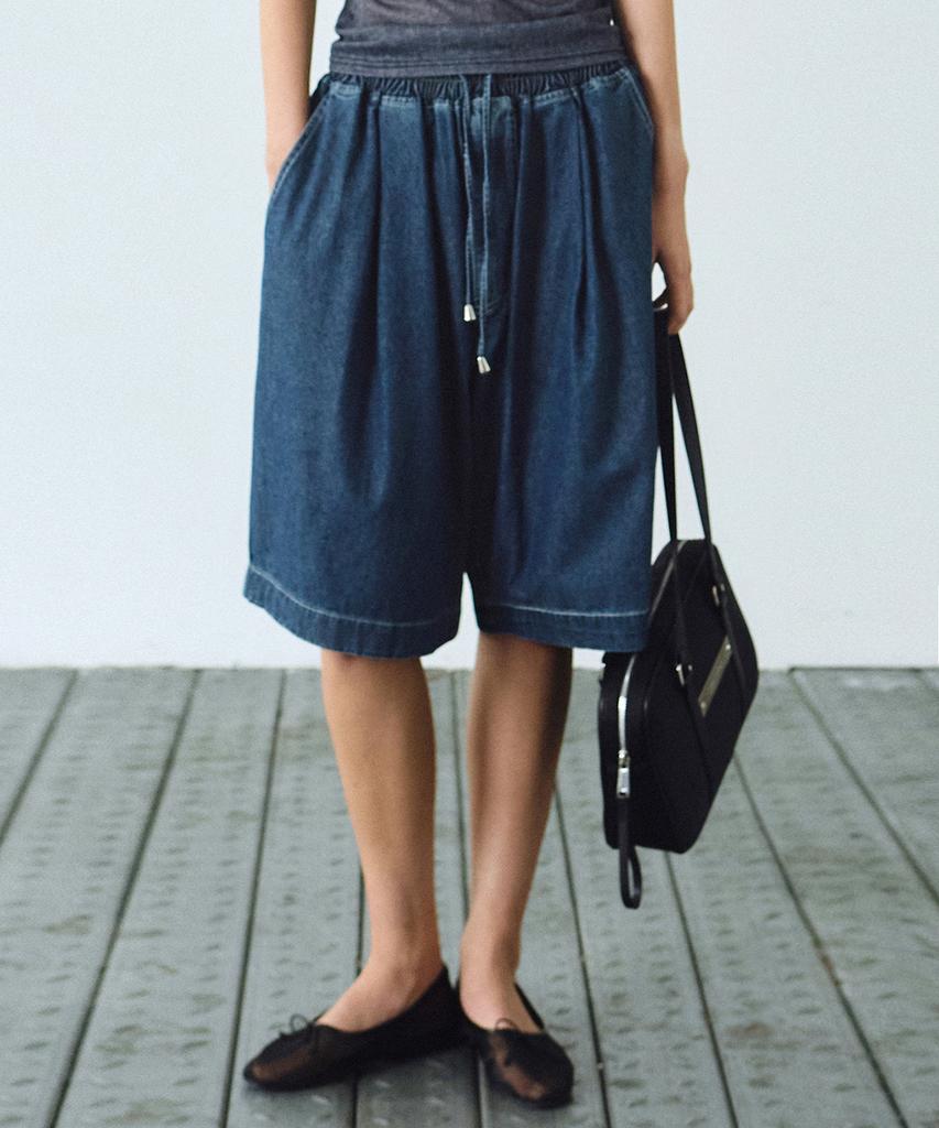 Nigaennikol Washed Banding Burmuda Denim Pants_Blue