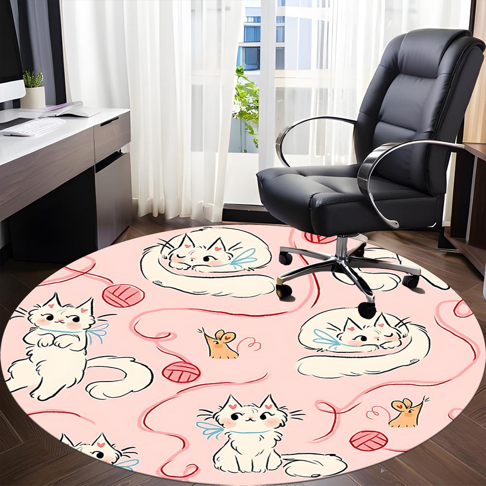 1PC Kittens Yarn Office Round Area Rug, Mat Suitable For Office, Under Office Chairs Bedroom Living Room Home Decor, Room Deco