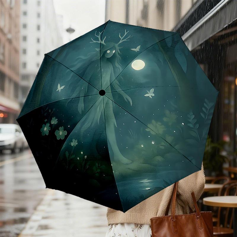 Enchanted Forest Moonlit Journey: A Mystical Umbrella with Automatic Opening & Closing, Perfect for Outdoor Adventures and Travel Accessories 180