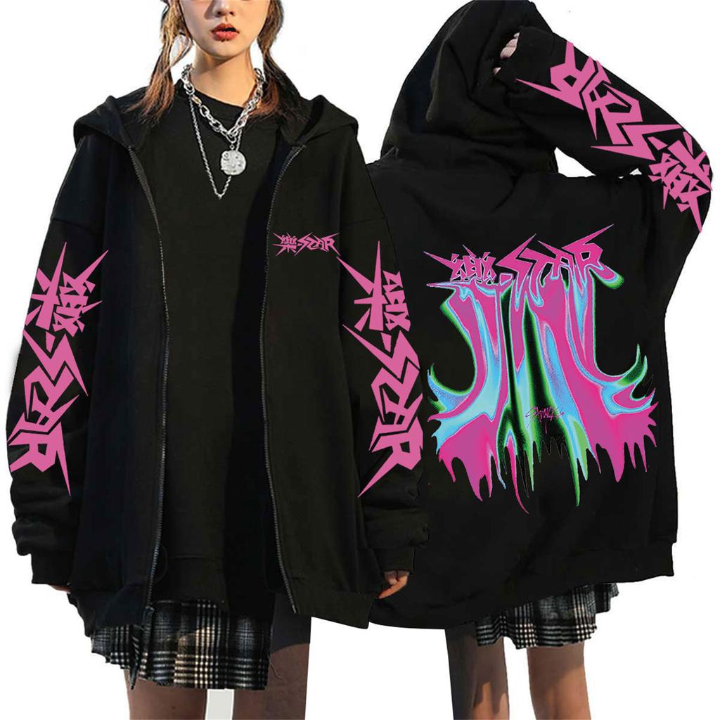 Moletom Feminino Casual Fashion Estampado de Manga Longa com Zíper e Capuz