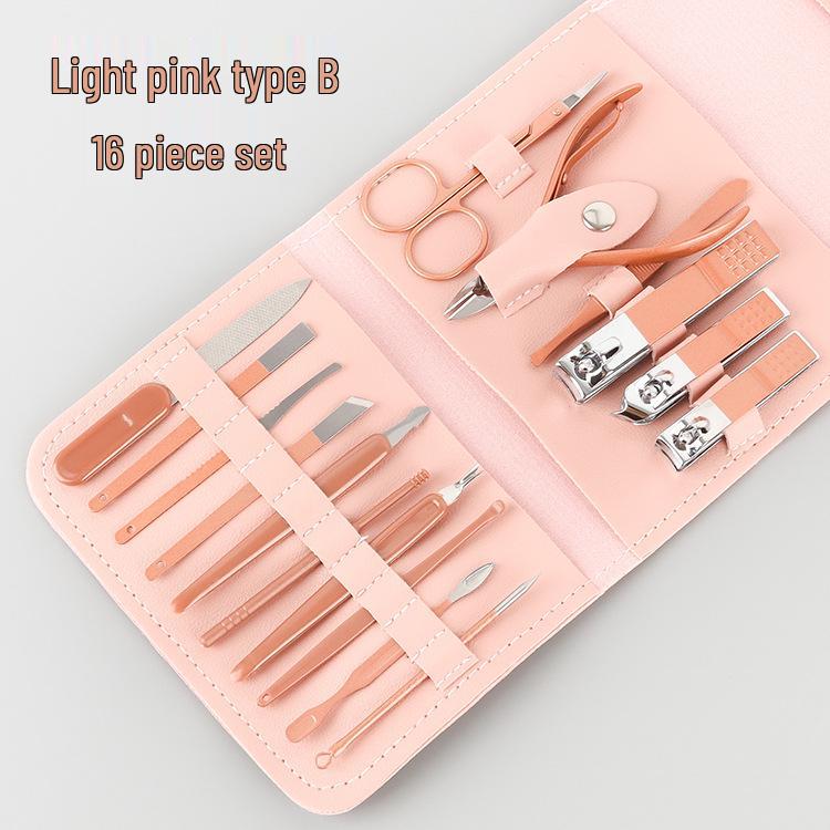 16-Piece Matcha Green Manicure Set: Nail Clippers, Scissors & Tools In Folding Bag