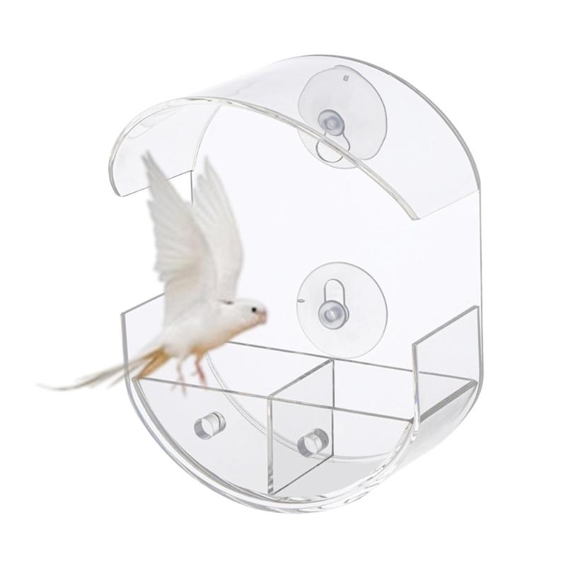 Acrylic Transparents Bird Feeders Parakeets Cage Birds Feeders Antiskid Stand for Feeding and Observing Birds