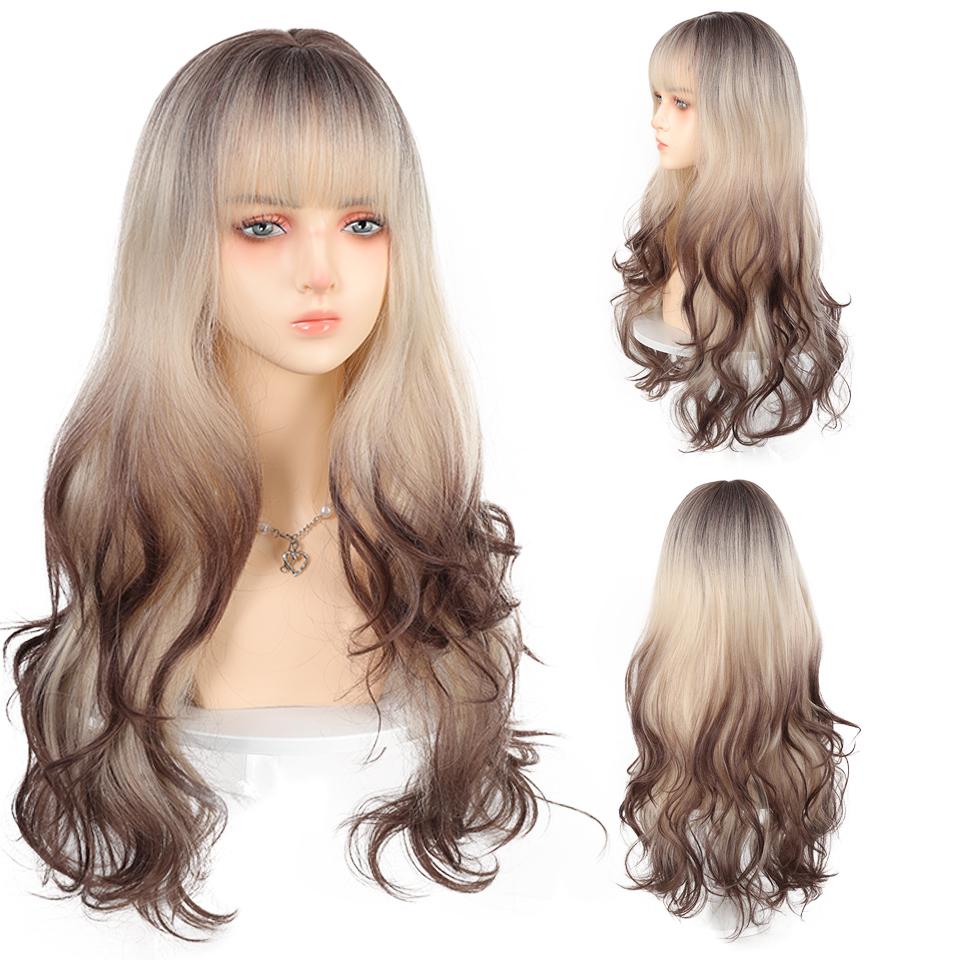 

DIFEI сиамский кошачий градиентный синтетический парик женский сладкий прохладный золотисто-коричневый градиент длинные вьющиеся волосы волнистые волосы парик на всю голову 70CM