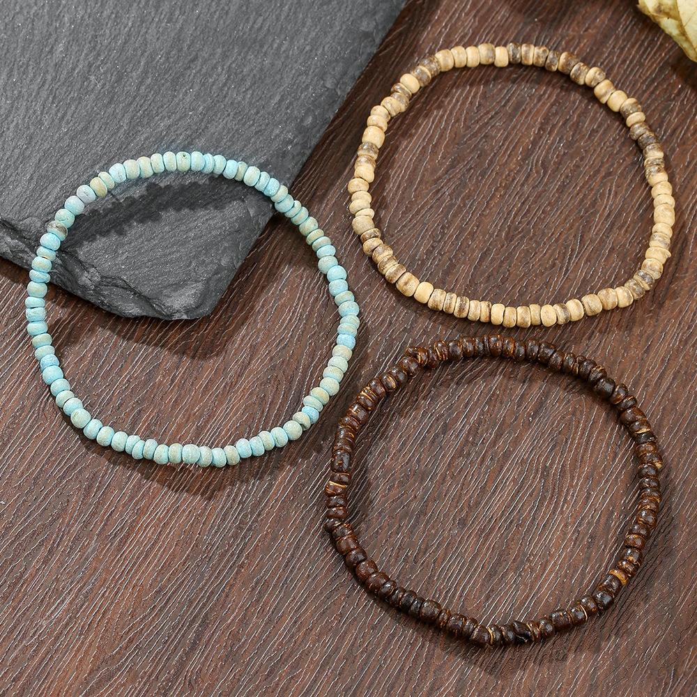 Vintage Layered Mixed Colors Wood Beads Bracelet Bohemian Men Handmade Bracelet Hip Hop Jewelry Fashion Women Accessories