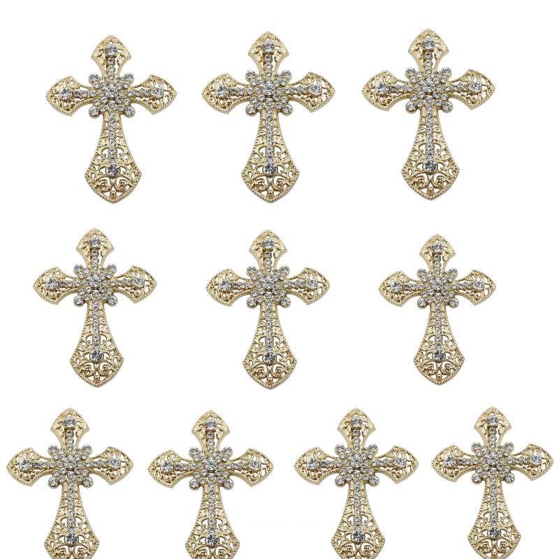 2/10Pcs Vintage Cross Crystal Center Flatback Rhinestone Decorative Accessories For Diy Brooch Craft Making