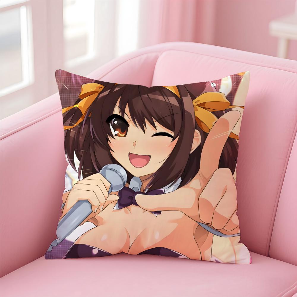 S-Suzumiya Haruhi No Yuuutsu Art Cushion Cover Pillowcase Short Plush Invisible Zipper Room Sofa Cushion Cover