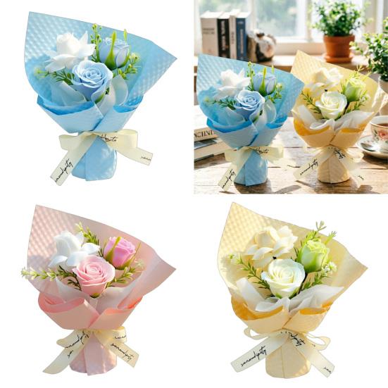 3 Heads Mini Artificial Rose Soap Flower Bouquet Preserved Rose Flower with Aromatherapy Valentine's Day Gifts for Women Mom Wife