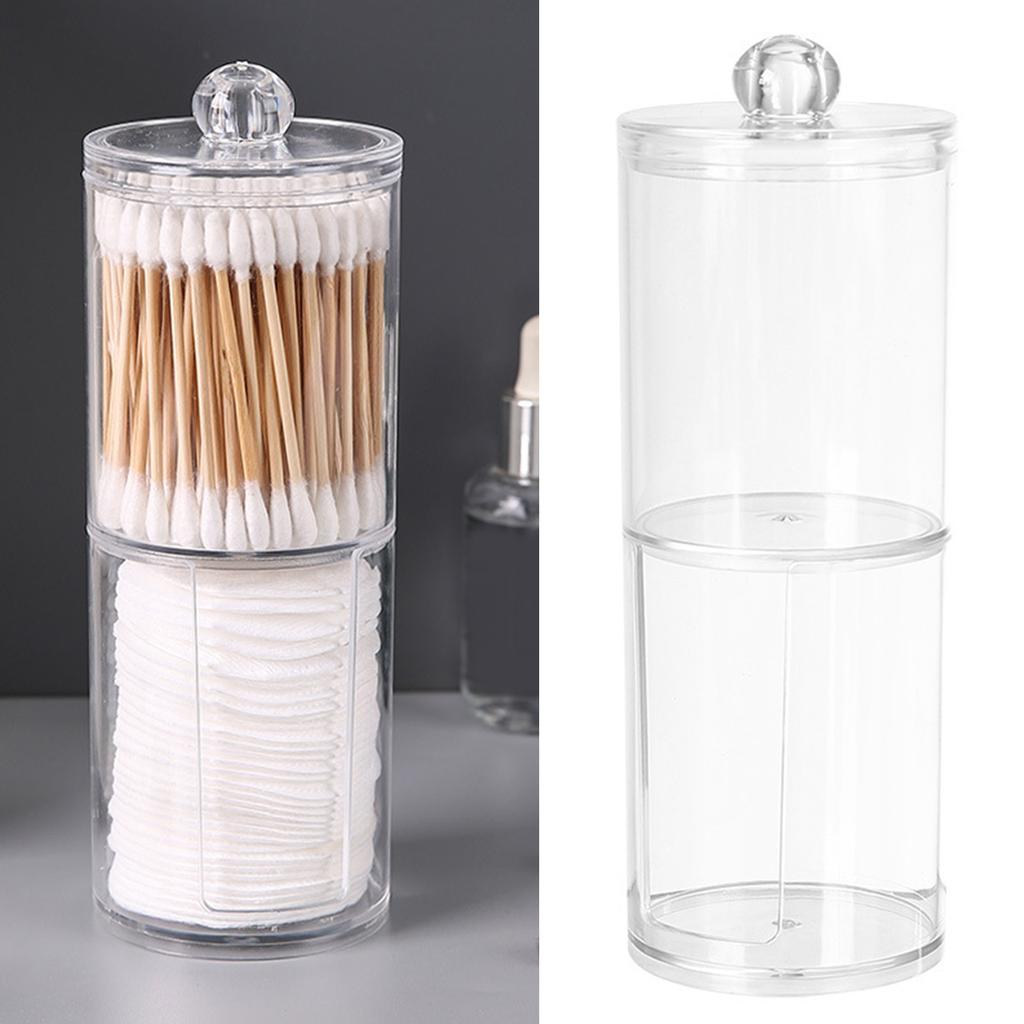 Cotton Swab Organizer 2 Layer Round Transparent Plastic Cotton Swab Holder for Bathroom Bedroom