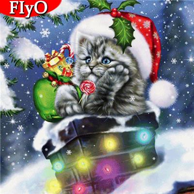 Diamond Painting Full Square Christmas Cat Diamond Embroidery Winter Mosaic Sale Animal Needlework Home Decor
