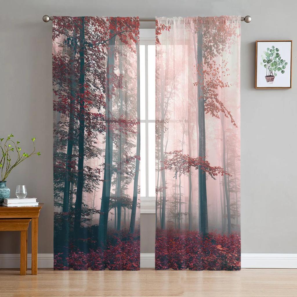 Waterfall Forest Nature Scenery Tropical Tulle Sheer Window Curtains for Living Room Bedroom Voile Organza Curtains Drapes