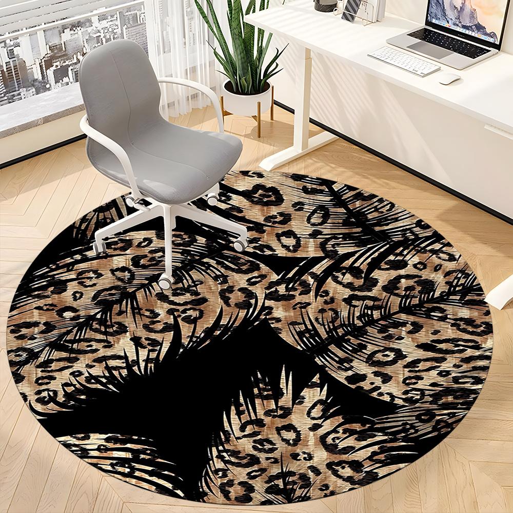 1pc Leopard Palm Office Round Area Rug, Indoor Mat Suitable ForOffice, Under Office Chairs Bedroom Living Room Home Decor, Room Decot112