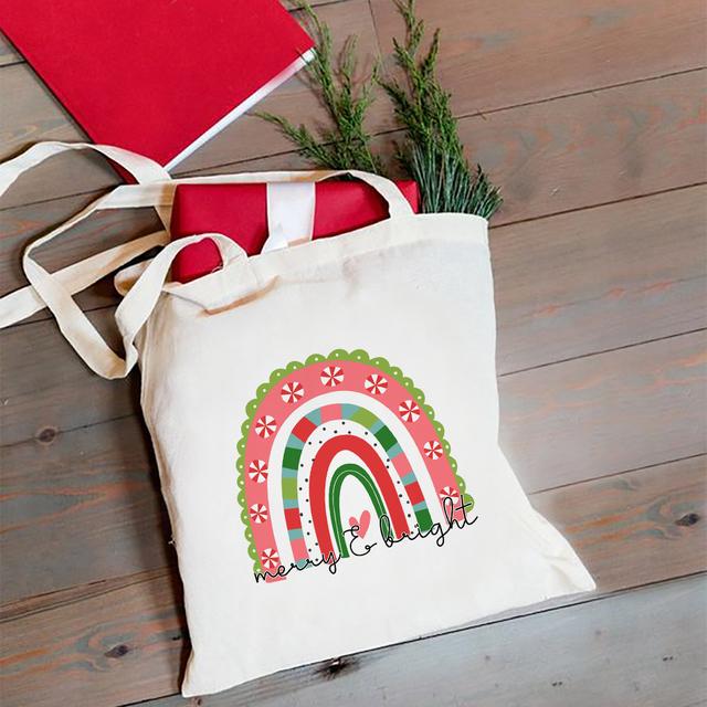 

Холщовая сумка-тоут с Рождеством для женщин, повседневная модная сумка на плечо, большая вместительная сумка с графическим принтом, рождественский подарок 24*26cm