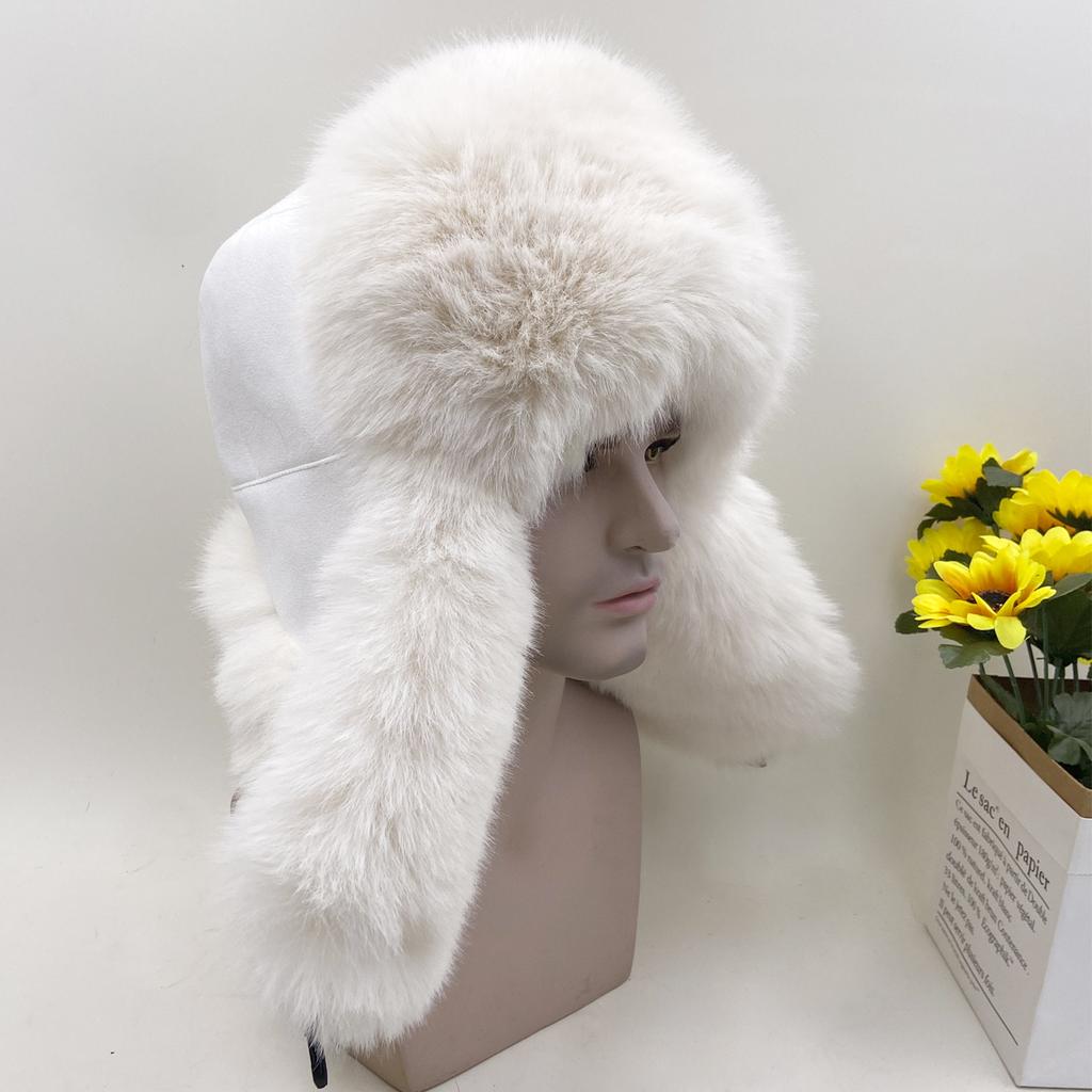 New Winter Men's 100% Fake Fox Fur Bomber Hat Faux Fur Ushanka Cap Trapper Russian Man Ski Hats Caps Cotton Lining