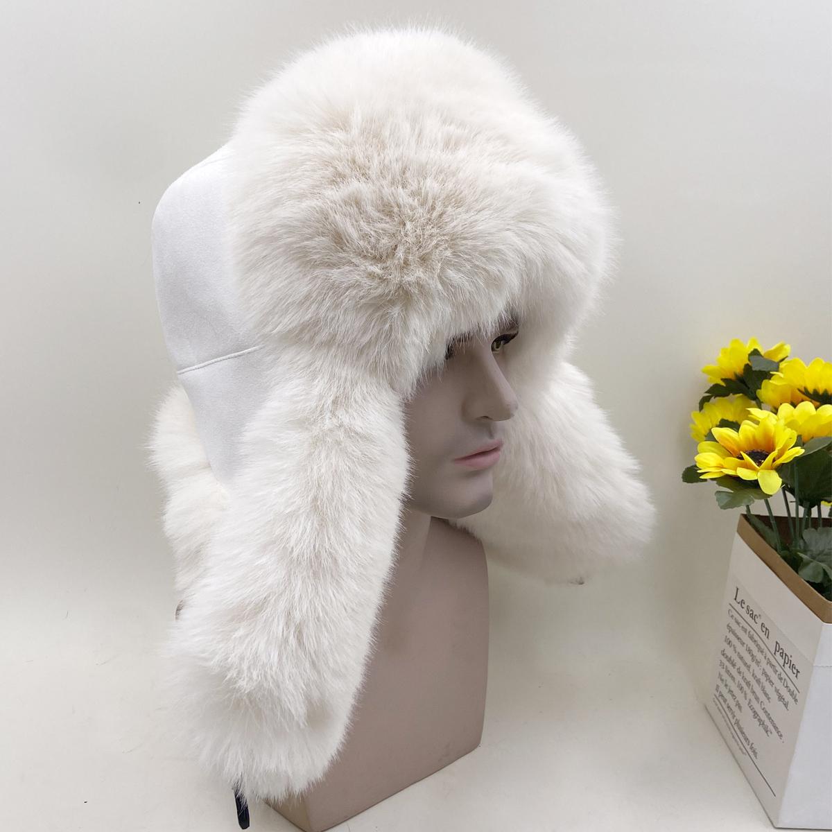 

Новая зимняя мужская шапка-бомбер из 100% искусственного меха лисы, шапка-ушанка из искусственного меха, русская мужская лыжная шапка, хлопковая подкладка 60-62cm