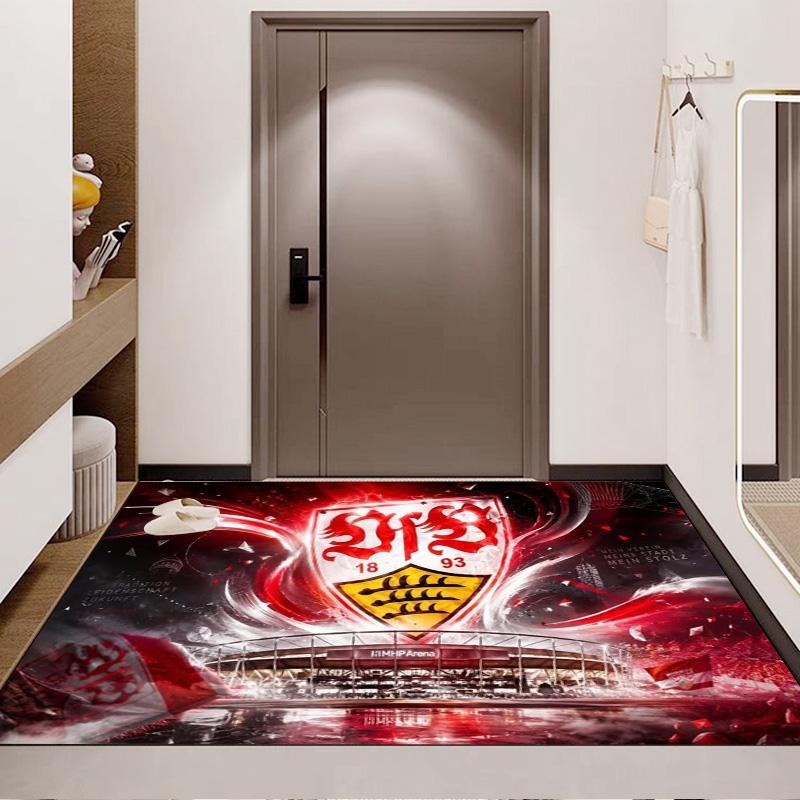 VfB Stuttgart Club Crest Red Wave Stadium Print Area Rug German Soccer Fan Non Slip Rectangular Floor Mat Gaming Room Living Bedroom Home Decor Rug