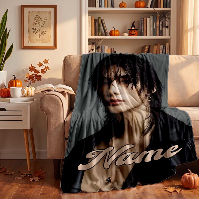 Hyunjin Custom Flannel Blankets Soft Warm Cozy Throws for Home Decor Holiday Gifts