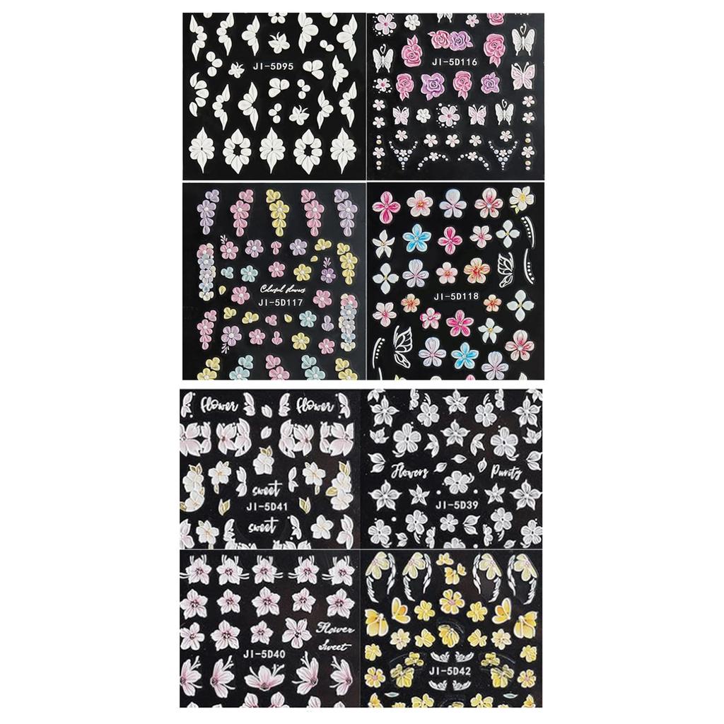 4 Sheets Flowers Nail Sticker Sweet Nails Art Stickers Self-Adhesive Nail Decals Nails Art Decoration for Woman Girl