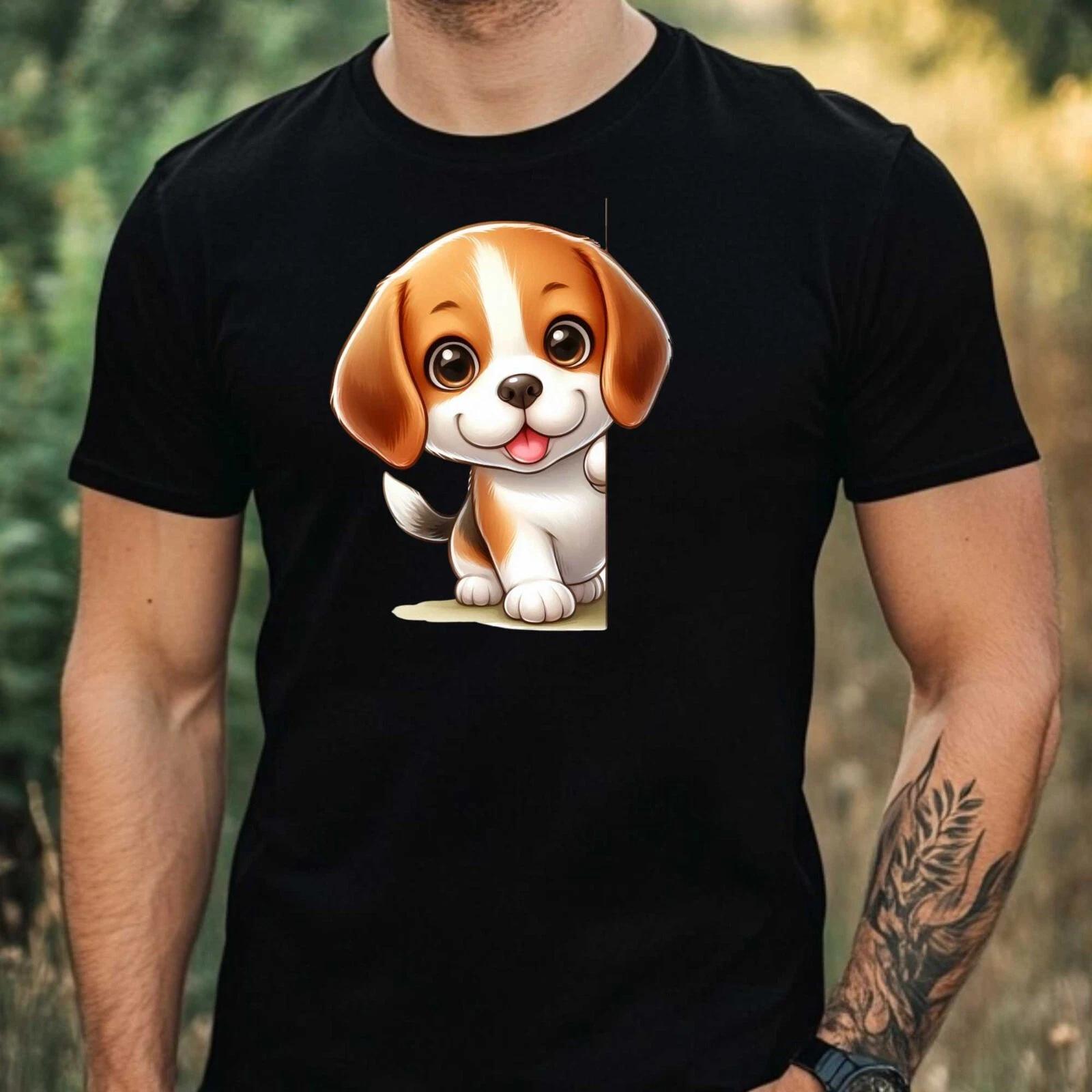 T-Shirt Herren Hund Guckt Herum Motiv Baumwolle Größe XS bis 5XL XL