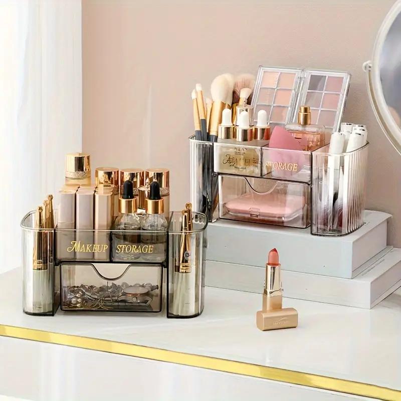 Multi-Tier Transparent Cosmetic Tools Organizer with Drawers Desktop Makeup Brushes Storage Box Jewelry Stationery Organizer