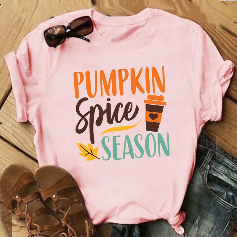 Autumn Maple Leaf Halloween Thanksgiving Print ShortSleeved TShirt European American Style Aesthetic Top for Unisex Women