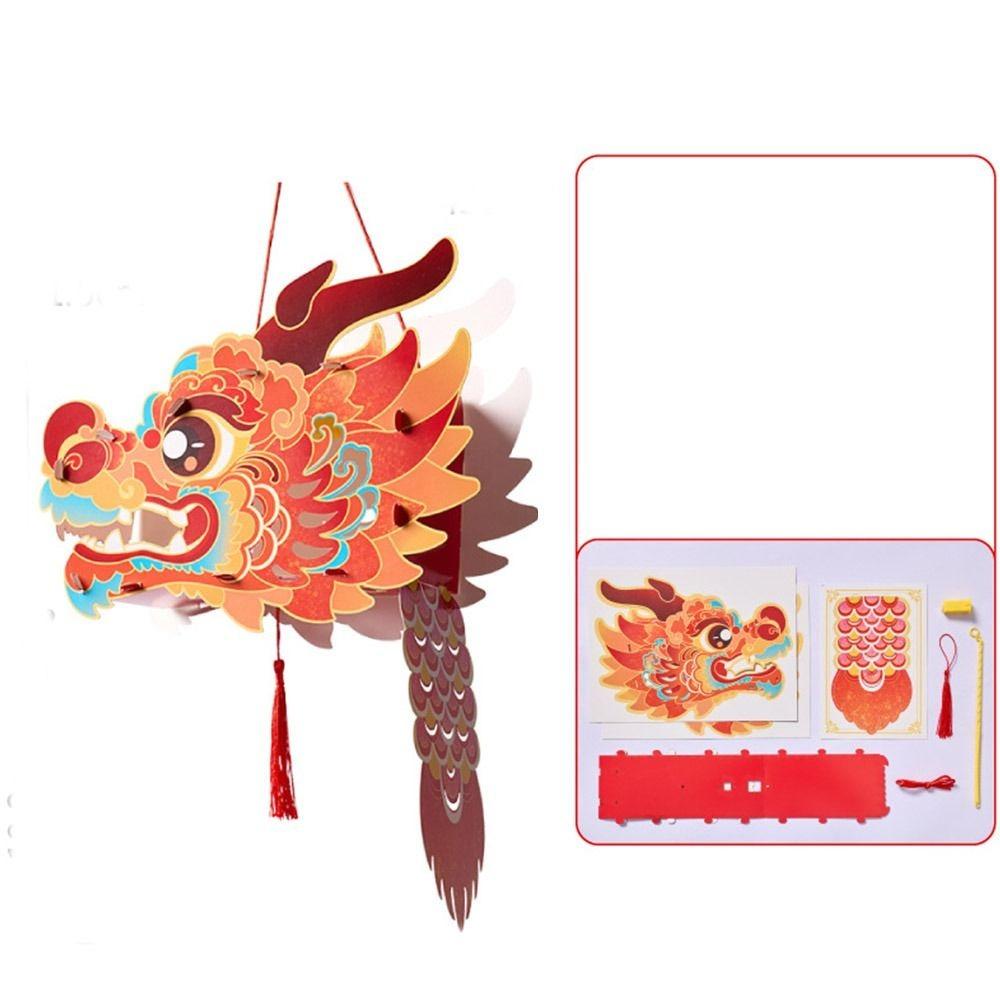 Chinese Style Dragon Head Lantern Glowing Luminous Handheld Lanterns DIY Lantern  Kids Gifts