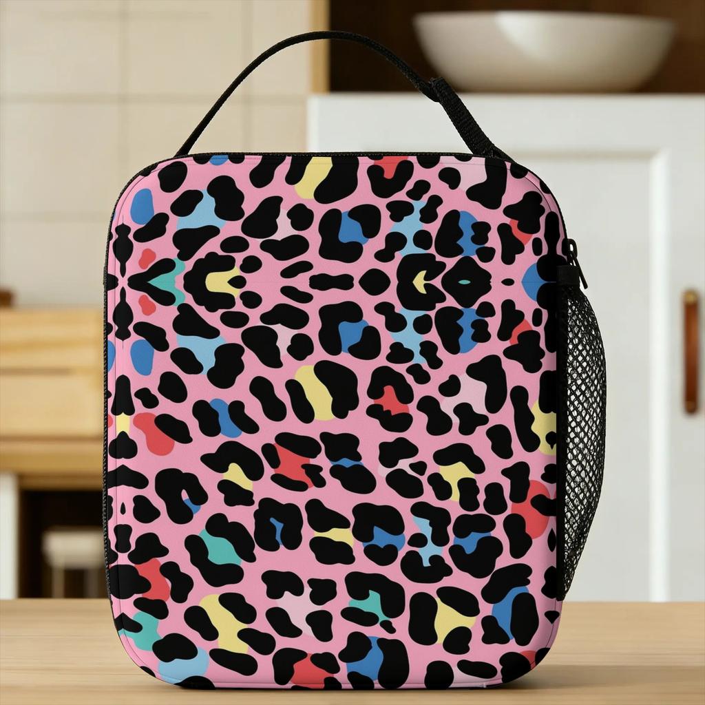 Rainbow Leopard Print Lunch Bag Animals Office Lunch Box For Men Vintage Thermal Tote Handbags Waterproof Convenient Cooler Bag