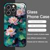 Retro Oil Painting Lotus Flowers Pattern Tempered Glass Phone Case for IPhone 17 16 Pro Max 15 14 Plus 13 12 Mini 11 XS XR Cover