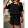 round Neck T-shirt Loose Shorts Set Pure Color Crew Neck T-shirt Loose Shorts Suit