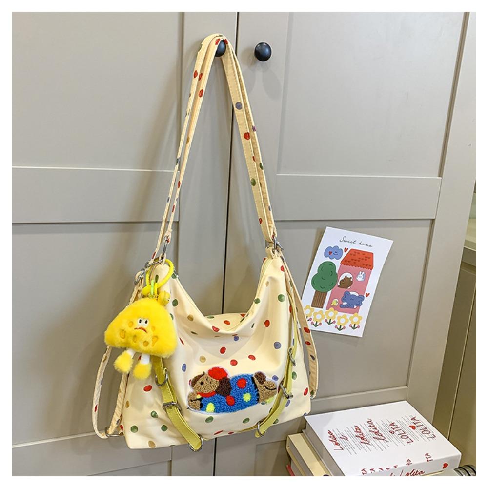Japanese cute messenger bag female niche design polka dot dog shoulder bag multi-functional student class backpack