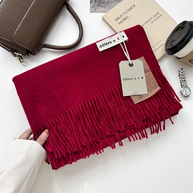 300G Jednolity Kolor Imitacja Kaszmiru Szalik Damski Zimowy Premium, Szal Z Kaszmiru Z Frędzlami