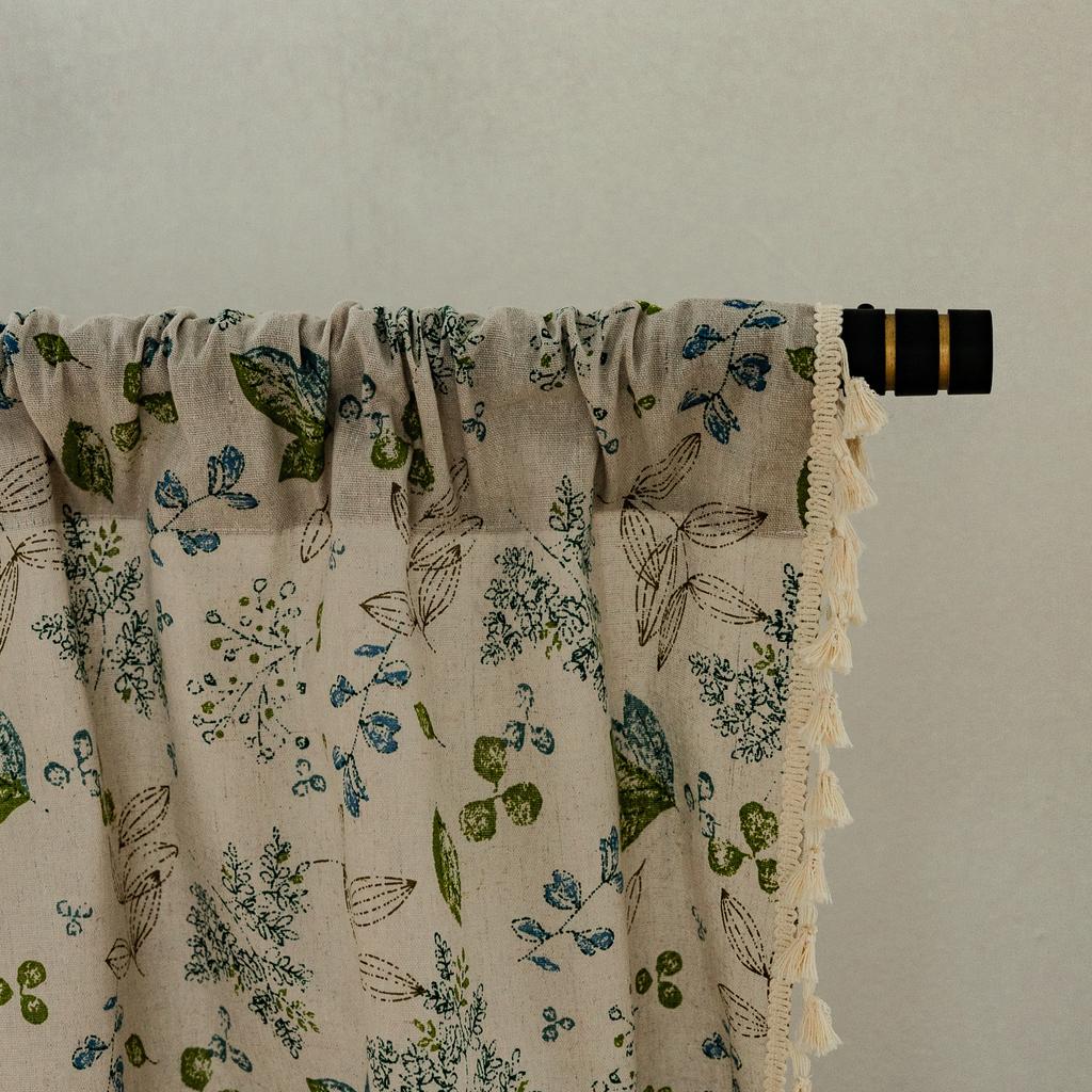 Pocket Curtains, Cute Green Leaves, Flowers, Cotton And Linen, Japanese-Style Korean Short Curtains, Coffee, Half Curtains, Small Windows, Cupboards